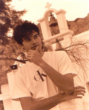 Alin Gherman near a Greek chapel, Hersonisou, Crete, 2002