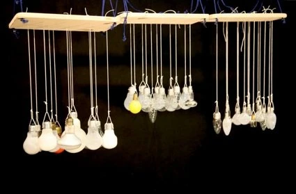 Glass chimes with light bulbs