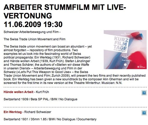 Kurzfilmtage Winterthur programme sheet