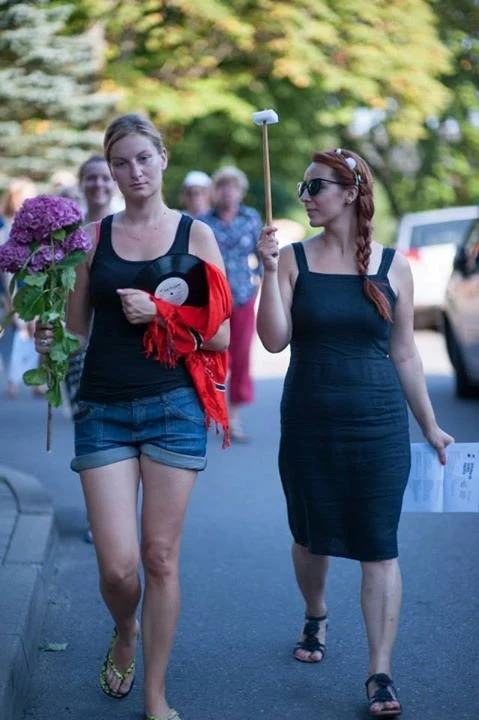 Performers walking procession