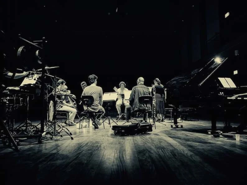 Ensemble rehearsal on stage B&W