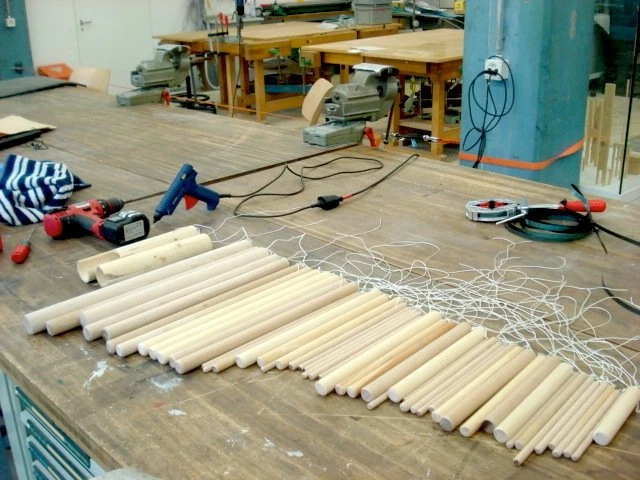 Wood chimes in workshop